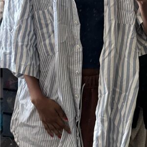 Blue and White Striped Button-Up Shirt